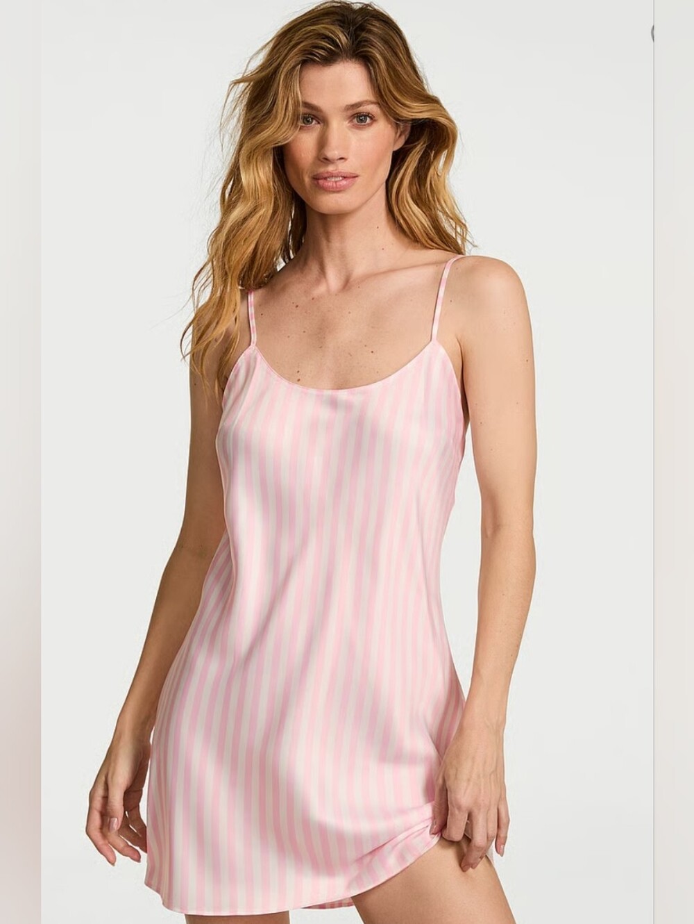 Victoria’s Secret Signature Satin Pink Stripe Mini Slip Dress Nightgown M